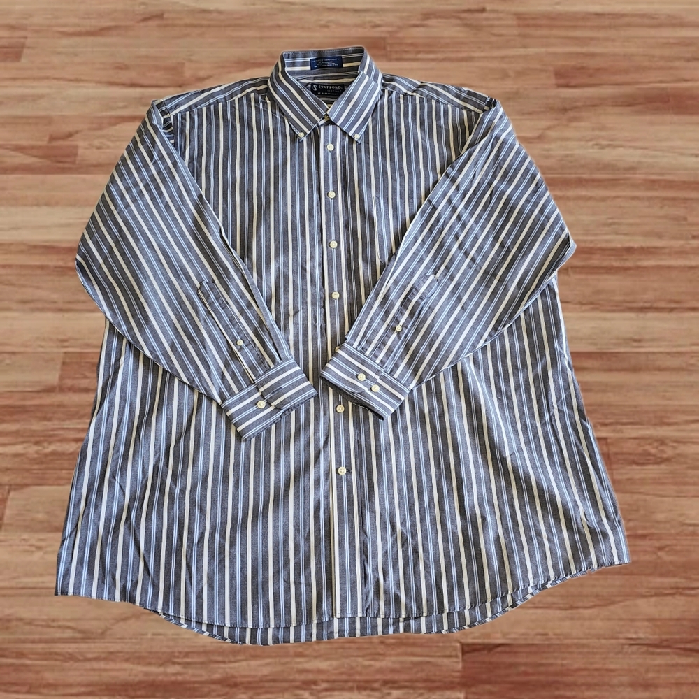 STAFFORD ESSENTIALS Size 18 Men's Striped Blue and White Shirt